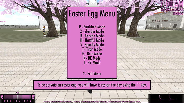 Easter Egg Menu en Yandere Simulator