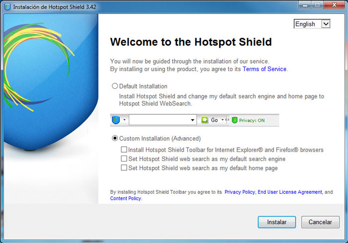 Instalación Hotspot Shield